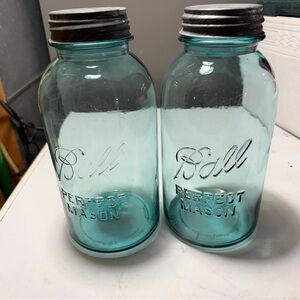 Ball Perfect Mason Aqua Blue 1/2 Gallon Jars w/ ZincLids Set of 2